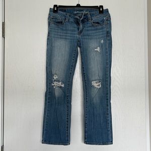 American eagle cropped jeans, artist style, size 2, distressed/ripped.